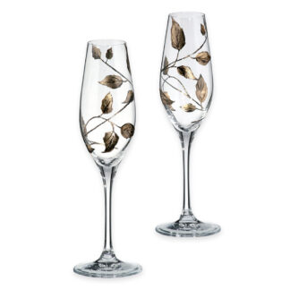 Pair of Handmade Champagne Glasses – Gold Leaf Design