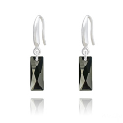 Silver and Swarovski® ‘Mini Queen Baguette’ Crystal Earrings in Jet Black