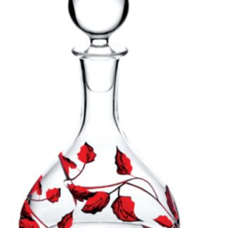 Hand Painted Mouth Blown Decanter – Ruby Red Leaf