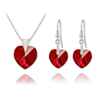 Crystal Heart Jewelry Set - Siam Red